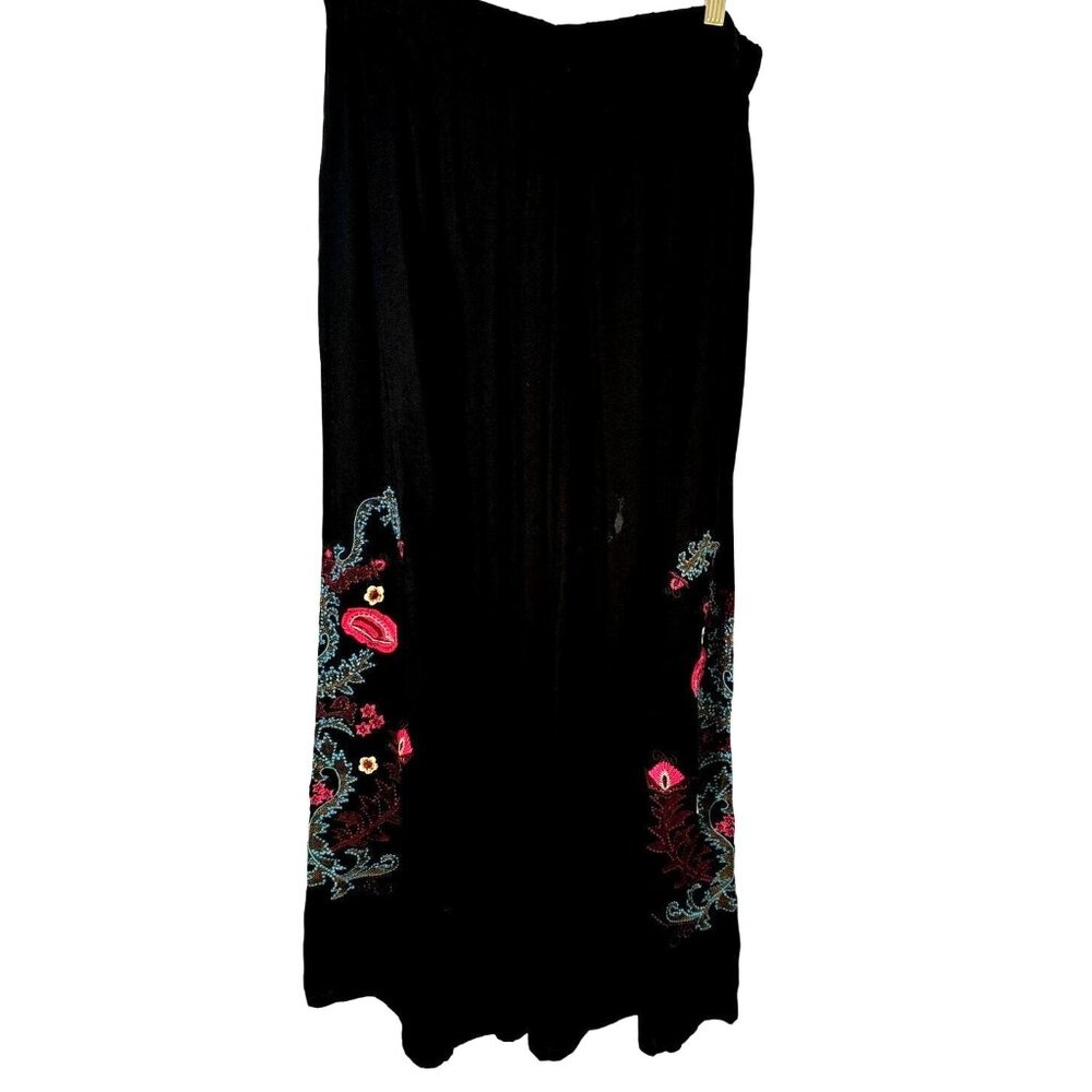 NWT Avanti Black Wide Leg Floral Embroidery Palazzo Pants Cottage Core Womens L